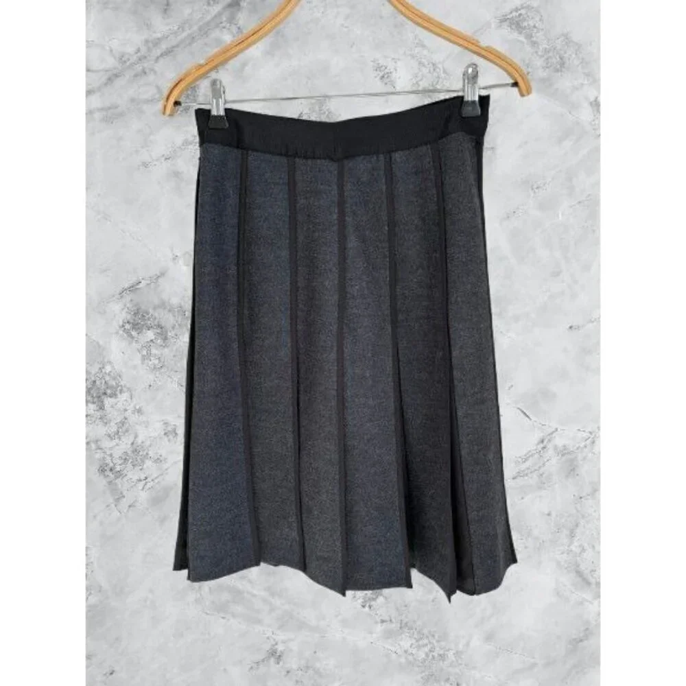 Anne Klein Womens Pleated A-Line Midi Skirt Black & Gray Wool-Blend Size Small